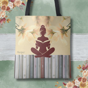 Peaceful Reader Tote Bag for Book Lover Yellow