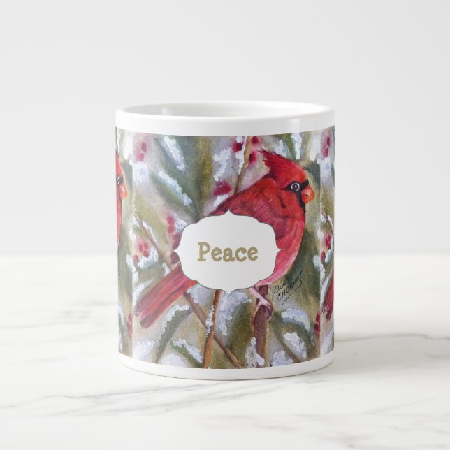 Peaceful Red Cardinal Large Coffee Mug (Front)