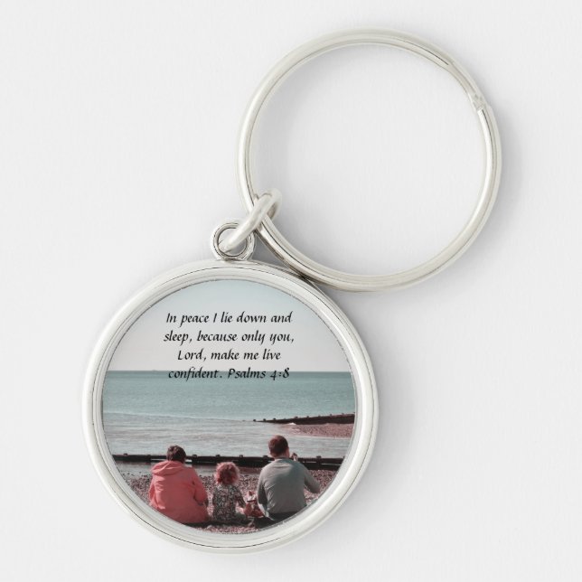 Peaceful Rest - Psalm 4:8 Inspirational Design Key Ring (Front)