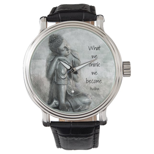Peaceful Resting Silver Buddha With Wise Quote Watch (Front)