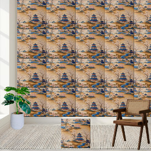 Peaceful River and Pagoda Art Chinoiserie Tile