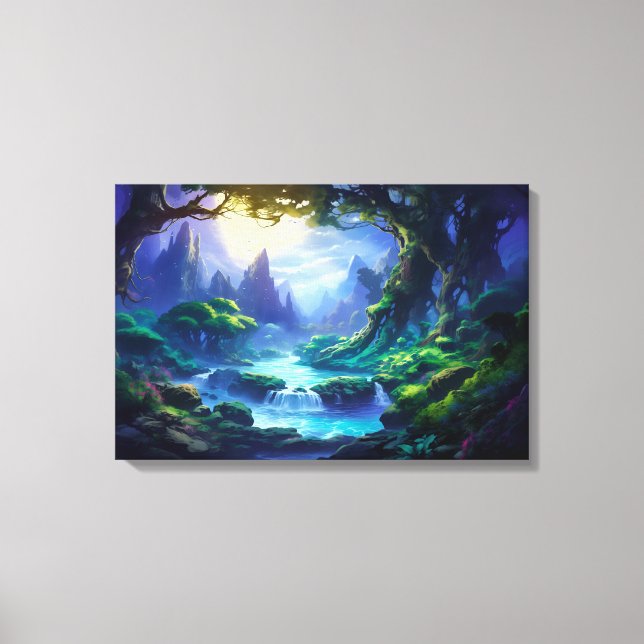Peaceful River under Moonlight - Fantasy Art Canvas Print (Front)