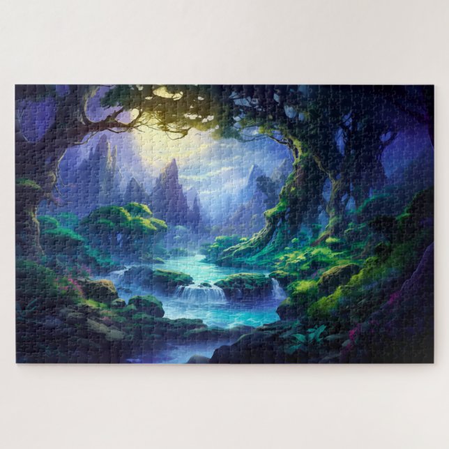 Peaceful River under Moonlight - Fantasy Art Jigsaw Puzzle (Horizontal)