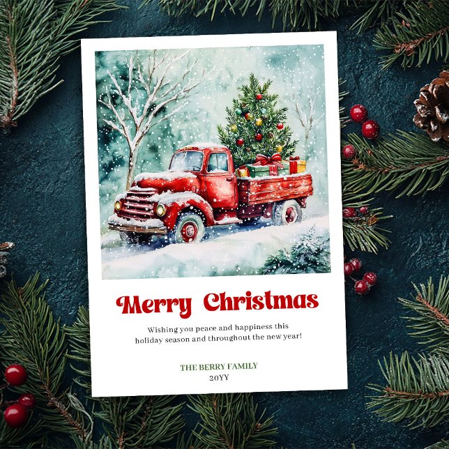 Peaceful Rustic Red Truck Christmas Scene Greeting Holiday Card (Peaceful Rustic Red Truck Christmas Scene Greeting Holiday Card )