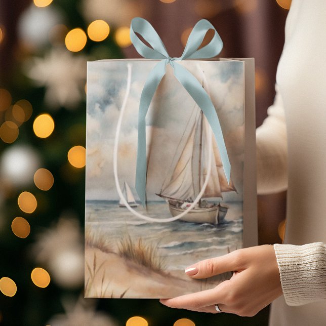 Peaceful Sailing Watercolor Coastal Medium Gift Bag (Creator Uploaded)