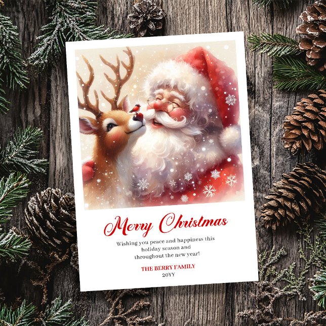 Peaceful Santa And Rudolph Joyful Christmas Card (Peaceful Santa And Rudolph Joyful Christmas Greeting Card)