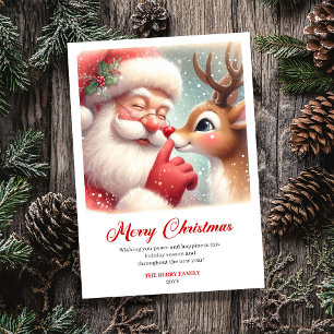 Peaceful Santa And Rudolph Winter Glow Greeting  Holiday Card