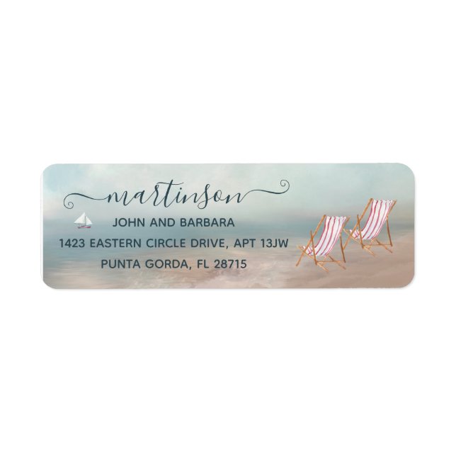  Peaceful Seascape Beach Sailboat Return Address  (Front)