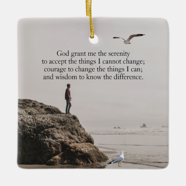 Peaceful Serenity Prayer Beach Scene Ceramic Ornament (Front)