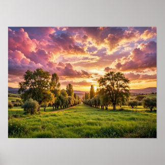 Peaceful Sheep Grazing at Sunset Poster - Moroccan