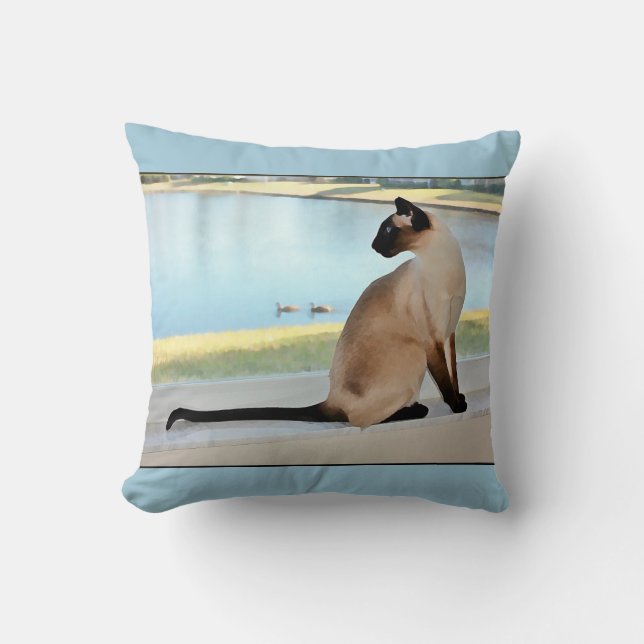 Peaceful Siamese Cat Painting Cushion (Front)