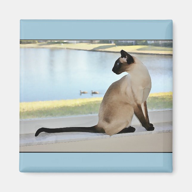 Peaceful Siamese Cat Painting Magnet (Front)