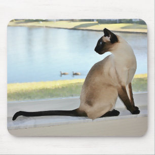 Peaceful Siamese Cat Painting Mouse Pad