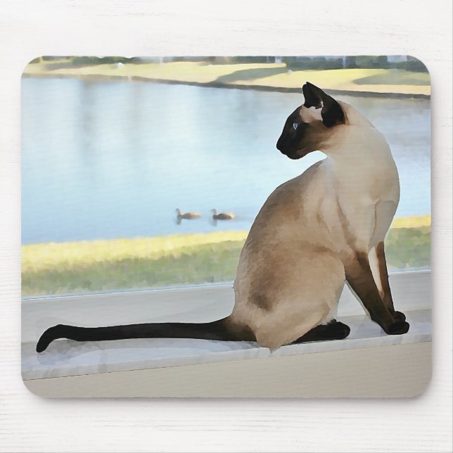 Peaceful Siamese Cat Painting Mouse Pad (Front)