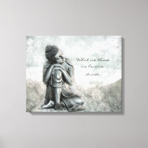 Peaceful Silver Buddha with Wisdom Quote Canvas Print