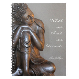 Peaceful silver Buddha with wise quote Spiral Notebook