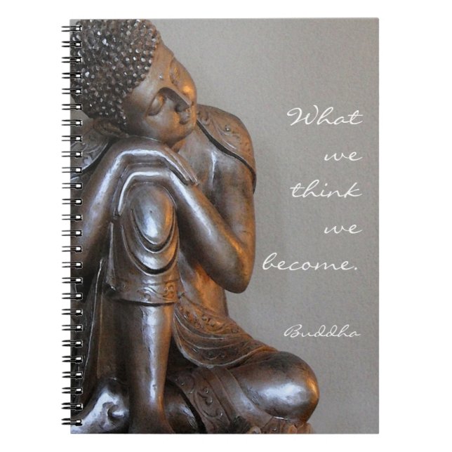 Peaceful silver Buddha with wise quote Spiral Notebook (Front)