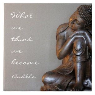 Peaceful silver Buddha with words of wisdom Tile