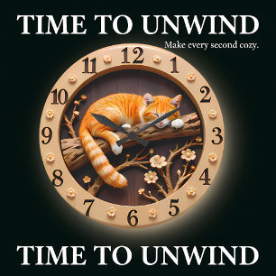 Peaceful Sleeping Orange Tabby Cat Large Clock