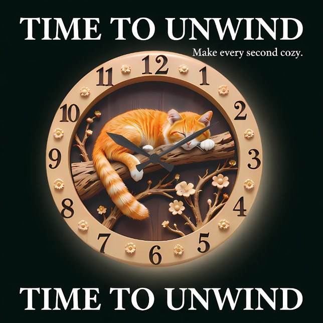 Peaceful Sleeping Orange Tabby Cat Large Clock (Creator Uploaded)