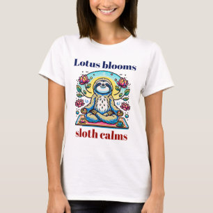 Peaceful Sloth Meditation with Lotus Flowers T-Shirt
