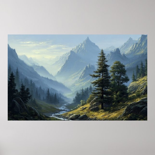 Peaceful Snow Covered Mountain and Lake Reflection Poster (Front)