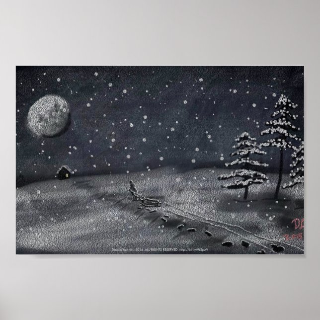 peaceful snowy night chalkboard scene poster (Front)