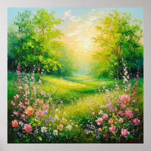Peaceful Spring Landscape with Lush Greenery Poster