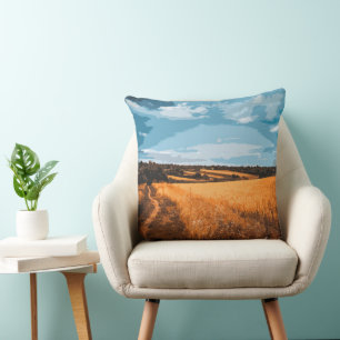 Peaceful Summer Landscape Golden Wheat Cushion