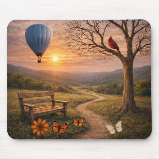 Peaceful Sunset Bench Cardinal Balloon Landscape M Mouse Pad