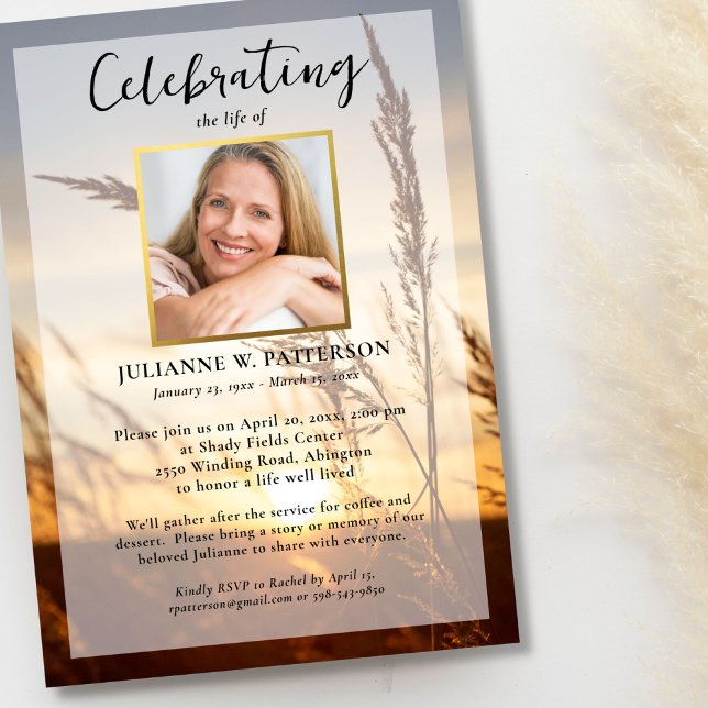 Peaceful Sunset Field Celebration of Life Photo Invitation (Creator Uploaded)