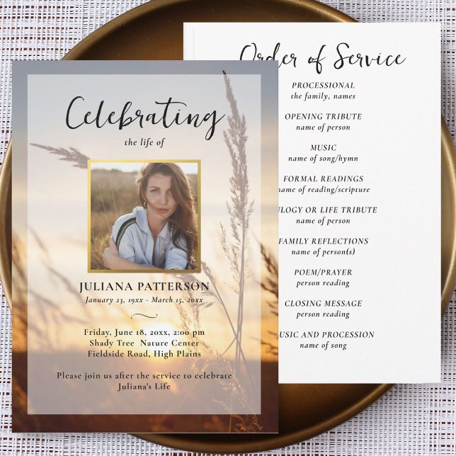 Peaceful Sunset Field Photo Funeral Program  Invitation (Creator Uploaded)