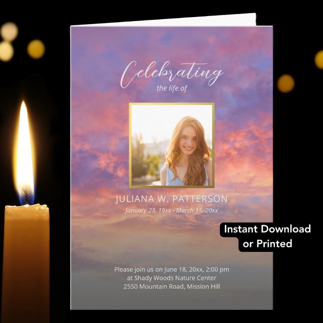 Peaceful Sunset Funeral Program Instant Download Card (Creator Uploaded)