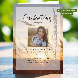 Peaceful Sunset Instant Download Funeral Program Card