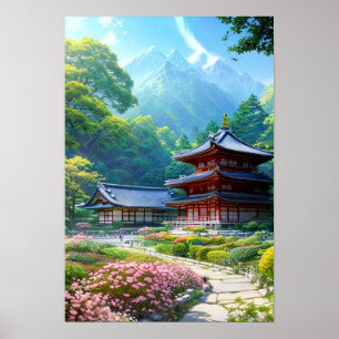Peaceful Temple by the Forest Poster