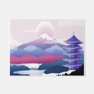 Peaceful Temple Scenery At Dawn Doormat