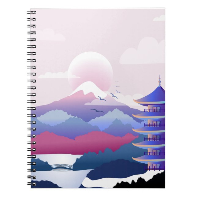 Peaceful Temple Scenery At Dawn Notebook (Front)