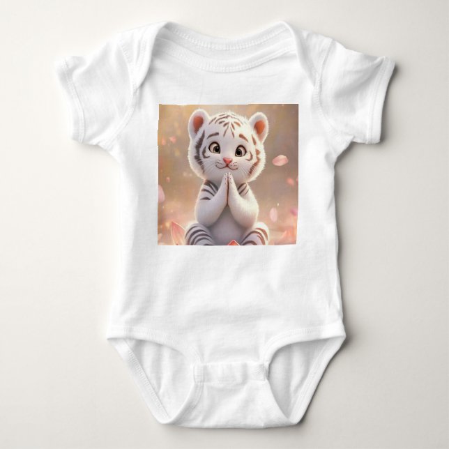 Peaceful Tiger Cub on Lotus - Baby Bodysuit (Front)