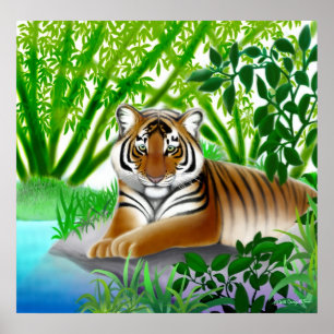 Peaceful Tiger in Bamboo Forest Poster