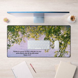Peaceful Tree and Lake Water with Bible Verse Desk Mat