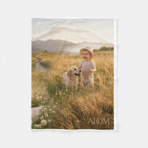 Peaceful Wanderer And Dog In Golden Sunset Meadow  Fleece Blanket