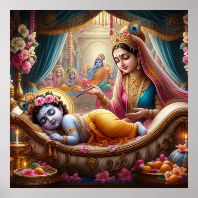 Peaceful Warm Ethnic Bala Krishna Cradle Poster (Front)