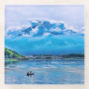 Peaceful Watercolor Japanese Art Design  Glass Coaster