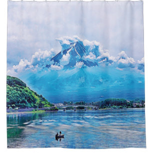 Peaceful Watercolor Japanese Art Design Shower Curtain