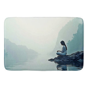 Peaceful Waterside Meditation Design Bath Mat