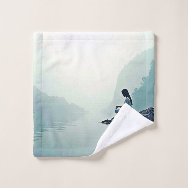 Peaceful Waterside Meditation Design Bath Towel Set (Wash Cloth)