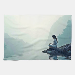 Peaceful Waterside Meditation Design Tea Towel