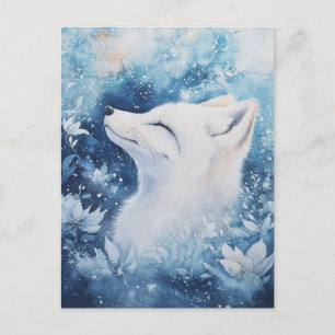 Peaceful White Fox in Blue Winter Garden Postcard
