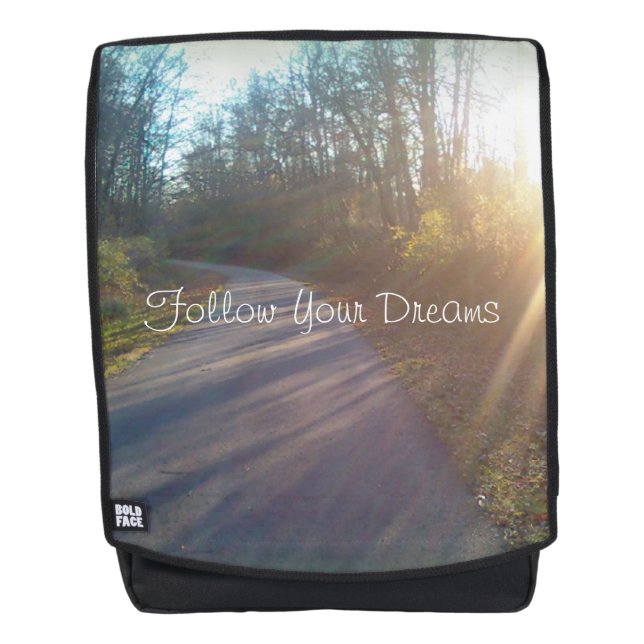 Peaceful Winding Path through Woods Sun Photograph Backpack (Front)