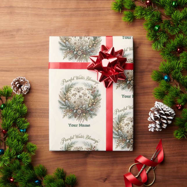 Peaceful Winter Blessings Wreath Pattern Wrapping Paper (Holiday Gift)